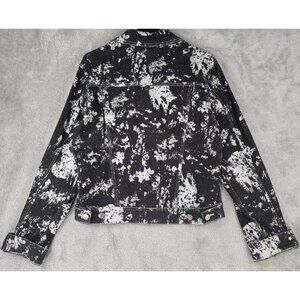 Crest Jean Jacket Womens Large Black Denim Silver Button Up 90s Retro Vintage